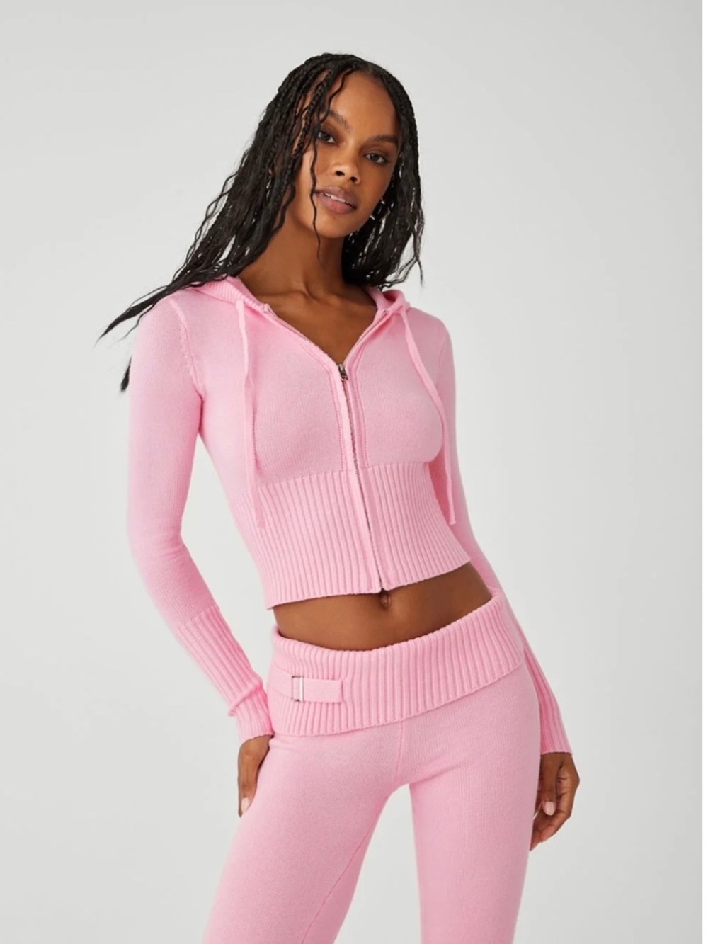 Frankie’s Bikinis SzSmall pink Aimee Cloud Knit Zip Up Hoodie